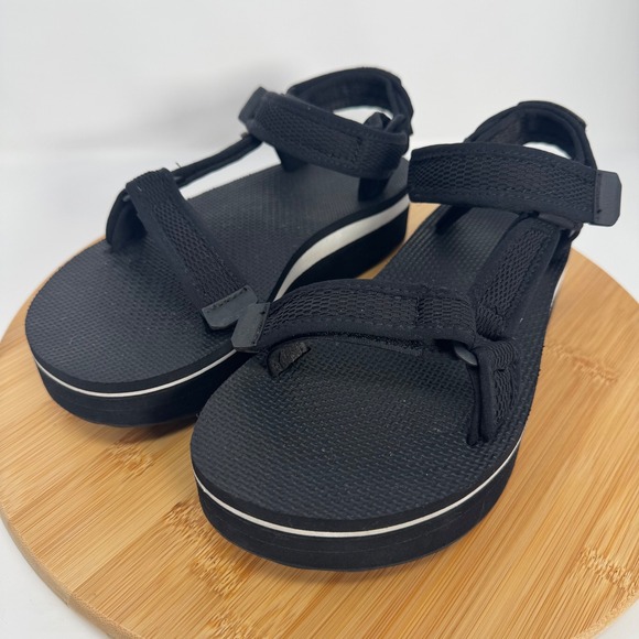 Teva Flatform Universal Mesh Print Black Platform Sandals 1102451 Womens 7 - Picture 3 of 11